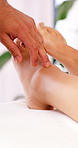 Hands, woman and foot acupuncture at spa for pain relief, nerve regeneration or holistic therapy. Expert, person and needles at wellness clinic for alternative medicine, treatment and tissue recovery