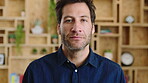Business, serious and man with face in office for media reporting, career development and about us. Editor, employee and confidence at agency for growth, publishing industry and editing experience