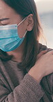 Face mask, healthcare and vaccine with woman in hospital for cure, injection or treatment. Gloves, immunity and syringe with patient in medical clinic for appointment, checkup or regulations