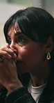 Stress, woman and watching tv at bar for soccer, match and live streaming with missed goal. Frustrated, female person and unhappy at pub for football, lose game and sports results of tournament
