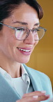 Tablet, typing and business woman in office for planning, client accounting and account broker. Glasses, networking and consultant with person and tech for contact, research or budget proposal