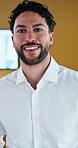 Pride, face or man in office with smile, wealth advisor or ambition as investment specialist. Confidence, portrait or financial consultant with tablet, banking expert or about us in risk management.