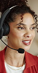 Call center, guidance or woman in office with headset, contact us or investment advice in crm service. Assistance, tech or finance consultant with mic, online banking or feedback in loan support.