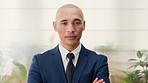 Face, business and man in office, investor and pride for career ambition, professional and calm. Happy, financial advisor and mature person in workplace, corporate startup and economy information