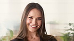 Realtor, face and woman in agency with confidence, career or ambition for property management. Happy, portrait or real estate agent in office with pride, about us or smile for housing industry seller