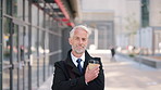 Face, mature and businessman with arms crossed in city, legal consultant and client representative. Portrait, professional or lawyer with confidence for litigation support, coffee or justice advocate