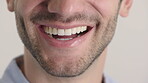 Man, dental care and smile with healthy veneers, teeth and clean mouth for fresh breath or wellness. Tooth whitening, healthcare and person with oral hygiene results, happy and treatment for gums
