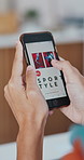 Hands, Muslim woman and online shopping with phone screen for fashion sale, purchase and add to cart. Shopper, woman and browsing with tech for ecommerce website, order delivery or payment approved