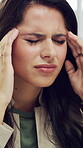 Burnout, fatigue and headache with business woman in office for deadline pressure or tension. Brain fog, eye strain and vertigo with employee person in workplace for anxiety, challenge or stress
