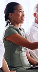 Conference, handshake and smile of business people in office together for development workshop. Greeting, seminar and thank you with employee group shaking hands in convention center for meeting