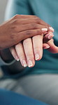 People, nurse or holding hands with elderly patient for empathy, healthcare or understanding in house. Closeup, caregiver and touch with senior care for comfort, sympathy or trust in nursing home