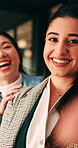 Selfie, happy or women in office with face, business friendship or fun in workplace memory. POV, post update or employees in agency with laugh, playful bonding or moment capture for social media.