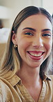 Face, home and happy couple with selfie for photography, holiday memory or bonding together. Portrait, man and woman with smile, kiss or love for affection, intimacy or romantic weekend in house