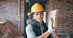 Carry, construction and men with beam on site for building project, property renovation or labor. Builder, team and wood material for industrial expansion, scaffolding or framework for infrastructure