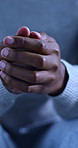 Hands, scared and person stimming with anxiety, restless or emotional distress for mental health. Nervous, fidget or coping mechanism for anticipation, psychological stress and panic attack with ptsd