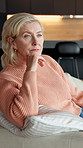 Annoyed, argument and senior woman on sofa in home living room for conflict, disagreement or fight. Frustrated, retirement and upset with unhappy couple in apartment for dispute or toxic relationship
