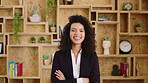 Crossed arms, laugh and face of business woman with pride for marketing career and brand manager. Professional, happy and portrait of person with smile, confident and about us for campaign management
