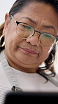 Cooking, thinking and senior woman on tablet for recipe, online instructions and meal ideas for dinner. Home, confused and person on tech for research, inspiration and tutorial on culinary website