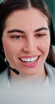 Call center, computer and business woman with finance advice, investment options and contact us. Office, financial advisor and person with headset for customer support, online consulting and talking