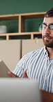 Box, laptop and logistics with man in home office for delivery or distribution management. Computer, inventory and shipping with freelance employee in apartment for courier or supply chain startup