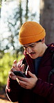 Man, hiking and phone with bad signal in forest for navigation, outdoor network or lost in nature. Male person, travel or search with smartphone or poor connection on trekking trail in wilderness