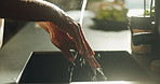 Hygiene, water and washing hands in home for wellness maintenance, germ removal or health. Person, kitchen tap and cleaning skin for bacteria prevention, safety and self care with disinfection