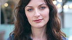 Woman, smile and face in town for travel with tourism, confidence and holiday in summer getaway. Person, evening or happy outdoor on sidewalk, portrait and commute in urban city in New Zealand