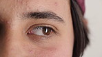 Eye, sight and vision with man closeup for ocular correction or optometry appointment. Exam, eyecare and thinking with person at ophthalmology check for visual development, enhancement or improvement
