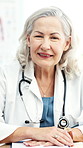 Face, doctor and woman in hospital with confidence, medical expertise and healthcare professional. Portrait, happy or mature specialist with pride for cardiology knowledge, health service or about us