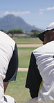 Relax, talk and baseball team with meeting on field for line up review, match discussion and rules. Sport, back and men with conversation outdoor for pitch selection, tournament planning and fitness