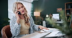 Phone call, frustrated and business woman with document for conversation, schedule issue or update agenda. Overworked, crisis and person with laptop for rush, planning meeting or stress in agency