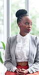 Woman, psychology and support group in business with conversation, wellness tips and consultation. Black person, talk and counseling in office for mental health advice, workshop and therapy meeting.