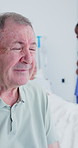 Sad, hospital and senior man visit sick wife with bad news, diagnosis and nurse for results. Old person, unhappy and thinking with worry, concern and stress for terminal illness of patient in bed