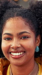 Student, face and woman in city with laugh for travel, outing and explore outdoor on college break. Portrait, happy and African person with smile for holiday, vacation and weekend trip for tourism