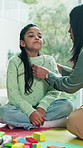 Healthcare, pediatrician and child checkup with stethoscope, help and girl with flu symptoms in home. Coughing, kid and woman with medical equipment for health diagnosis, wellness and house visit