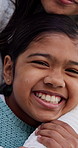 Face, child and smile with mother for hug, maternal connection and love bonding together on weekend. Happy, girl and mom embrace with affection for trust, caring relationship and support for growth.