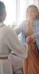 Dance, love and smile with lesbian couple in home together of affection, commitment or connection. Holding hands, lgbt relationship and music with happy senior women in apartment for bonding