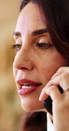 Woman, phone call and chat in office for review, agenda or problem solving for venue booking. Event planner, reservation and mature person with tech for vendor management, schedule or communication