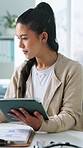 Doctor, woman and tablet in office with document, medical administration or health insurance. Clipboard, healthcare person and tech in clinic for cardiology paperwork, telehealth and expert service