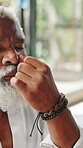 Alternate, nose or black man with breathing, meditation or mindfulness for holistic health. Zen, bokeh or mature healer with breathwork, system regulation or spiritual practice in wellness treatment.