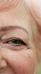 Eye, vision and elderly woman with face, optometry and wellness with glaucoma in retirement. Female person, senior citizen and eyecare with ocular health, eyesight or myopia with portrait for optical