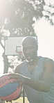 Fitness, outdoor and men on court for basketball with match, workout or training with coach. Sports, athletes and African people with performance at game, exercise or practice for competition.