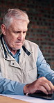 Laptop, happy and architect man with internet for civil engineering, research or review. Buliding regulations, mature person and thinking or technology for BIM software, CAD or networking with relief