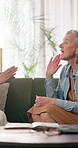 Argument, blame and lesbian couple on sofa in home living room for disagreement or frustration. Conflict, fighting and lgbt women in apartment for discussion of interracial relationship or stress