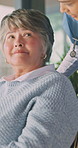 Elderly, caregiver or happy woman with wheelchair for mobility, assisted living or healthcare in home. Nurse, health worker or female person with a disability for senior care or medical help in house