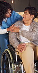 Home, caregiver and old woman in wheelchair with support, elderly care and advice for recovery. Thinking, checkup and senior person with disability, assisted living and healthcare for rehabilitation
