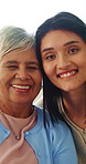 Smile, hug and face of mature mother with daughter on sofa for bonding, love and support. Care, relax and portrait with women in living room of family home for kindness, advice and comfort together