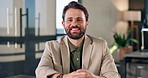 Face, smile and businessman with confidence in corporate office for finance or private equity advisor. Portrait, happy person and investment professional in workplace, ambition and career growth