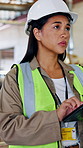 Tablet, thinking and logistics worker in warehouse for research on cargo, distribution or delivery. Planning, woman and Asian supply chain manager with digital technology for order confirmation.