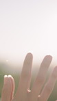 Hands, woman and yoga in nature for meditation, holistic balance and spiritual healing for zen. Mockup space, person and practice yogi outdoor with namaste pose, inner peace and mindfulness technique